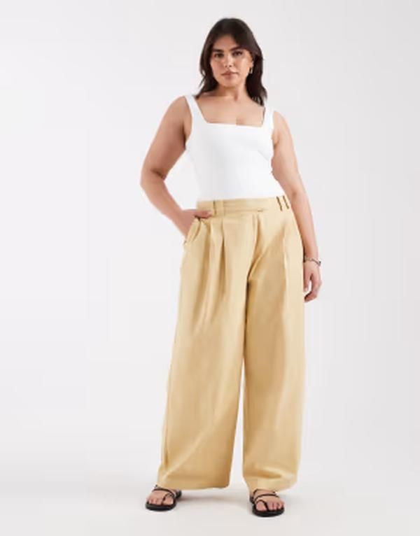 エイソス レディース ボトムス カジュアルパンツ ASOS DESIGN Curve Tailored relaxed pants in mustard マスタード