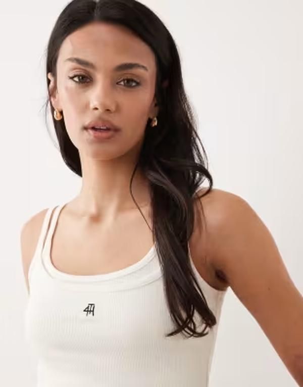 フォースレックレス レディース トップス シャツ コットン 刺繍 ロゴ 4th Reckless cotton rich double layered embroidered logo cami top WHITE ホワイト