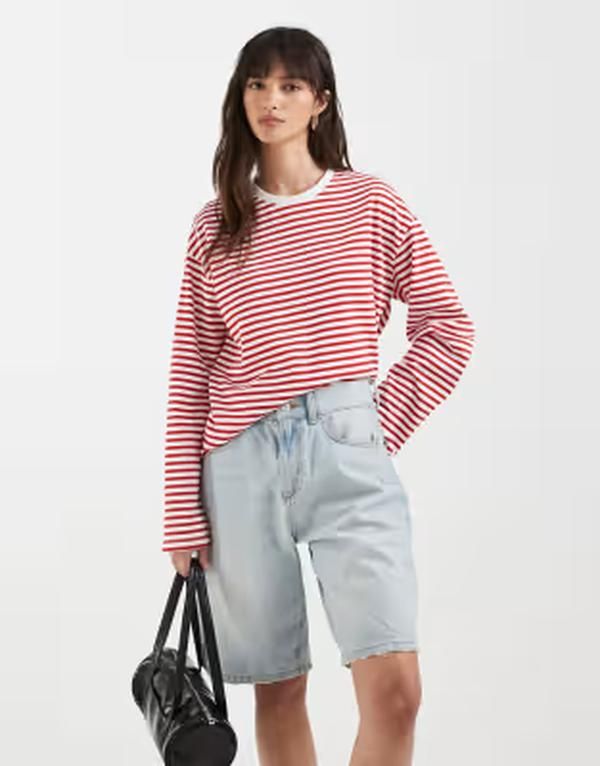ピーシーズ レディース トップス Tシャツ PIECES long sleeve super softshirt and white stripes ADRENALINE RUSH ホワイト