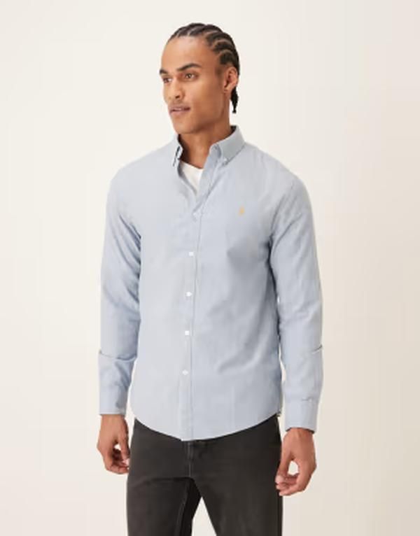 ファーラー メンズ トップス シャツ ロゴ Farah Steen long sleeve casualogo shirt BLUE ブルー