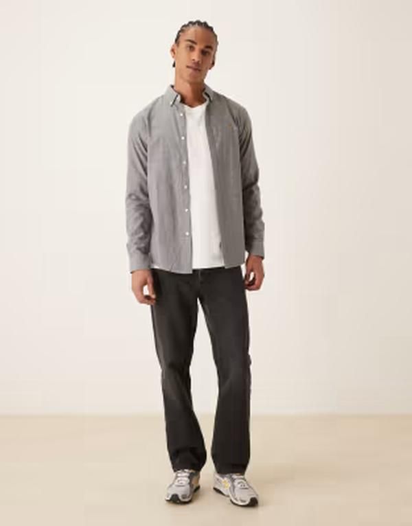 ファーラー メンズ トップス シャツ ロゴ Farah Steen long sleeve casualogo shirt Gray グレー