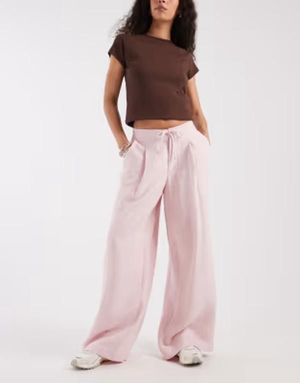 エイソス レディース ボトムス カジュアルパンツ ワイドレッグ ASOS DESIGN softexture wide leg pants pink ピンク