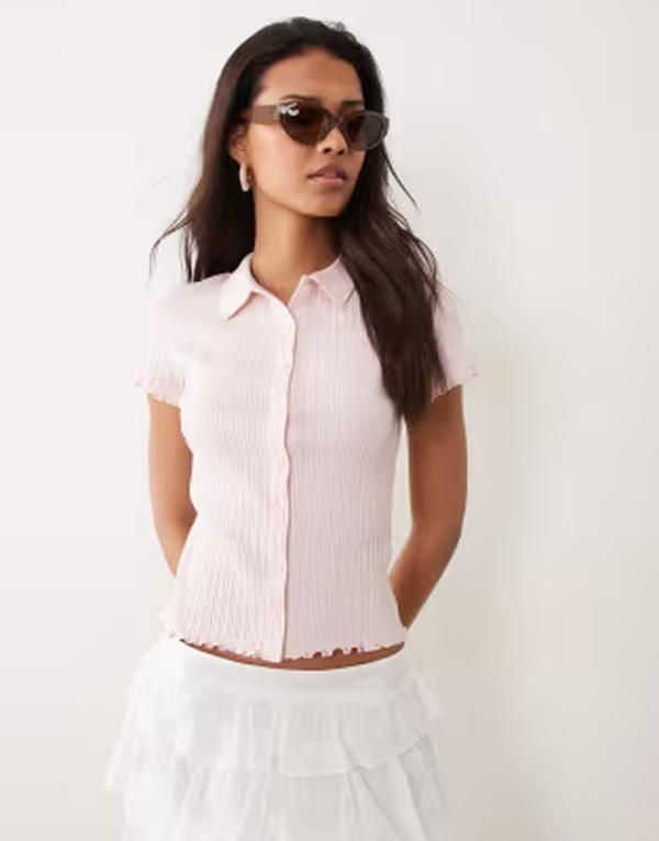 ミスセルフフリッジ レディース トップス シャツ Misselfridge fitted shirt with lettucedges PINK ピンク