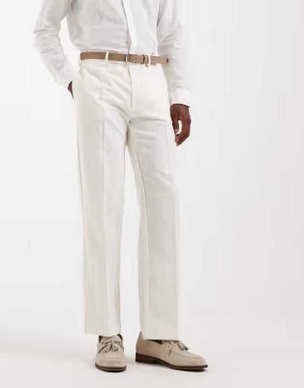 エイソス メンズ ボトムス カジュアルパンツ ストレート リネン ASOS DESIGN tailored linen rich straight leg pants WHITE ホワイト