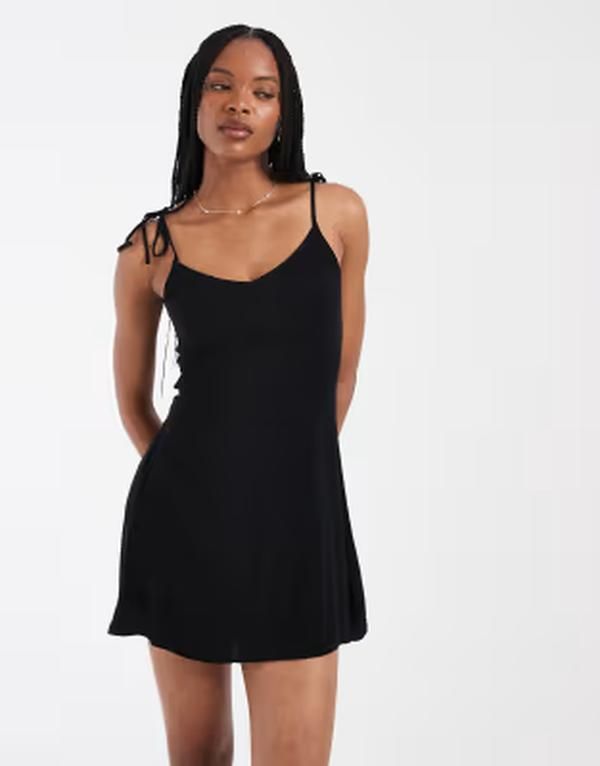 ベロモーダ レディース トップス ワンピース ミニ Vero Moda Tall Easy tie shoulder camini dress Black ブラック