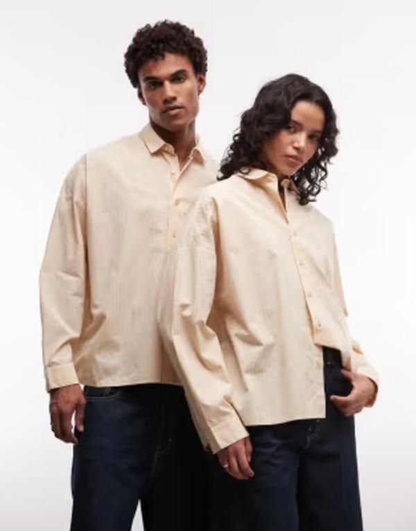 コルージョン レディース トップス シャツ COLLUSION Unisex oversized long sleeve boxy shirt in buttermilk stripes Buttermilk ストライプ 11,665円