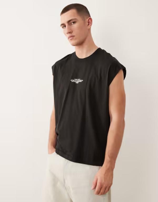 ジャック アンド ジョーンズ メンズ トップス ベスト プリント Jack Jones front printank top Black ブラック