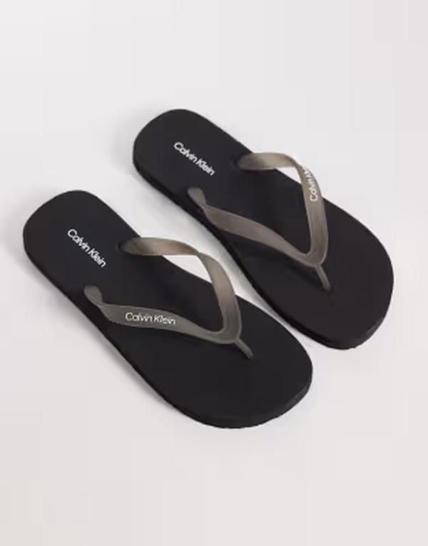 カルバンクライン メンズ シューズ サンダル Calvin Klein flip flops in transparent Black ブラック