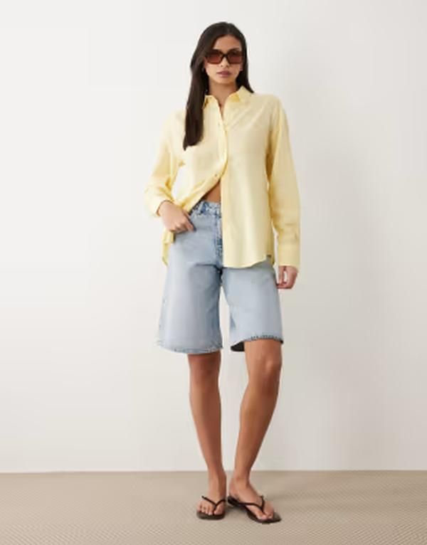 エイソス レディース トップス シャツ リネン ASOS DESIGN linen blend shirt in buttermilk