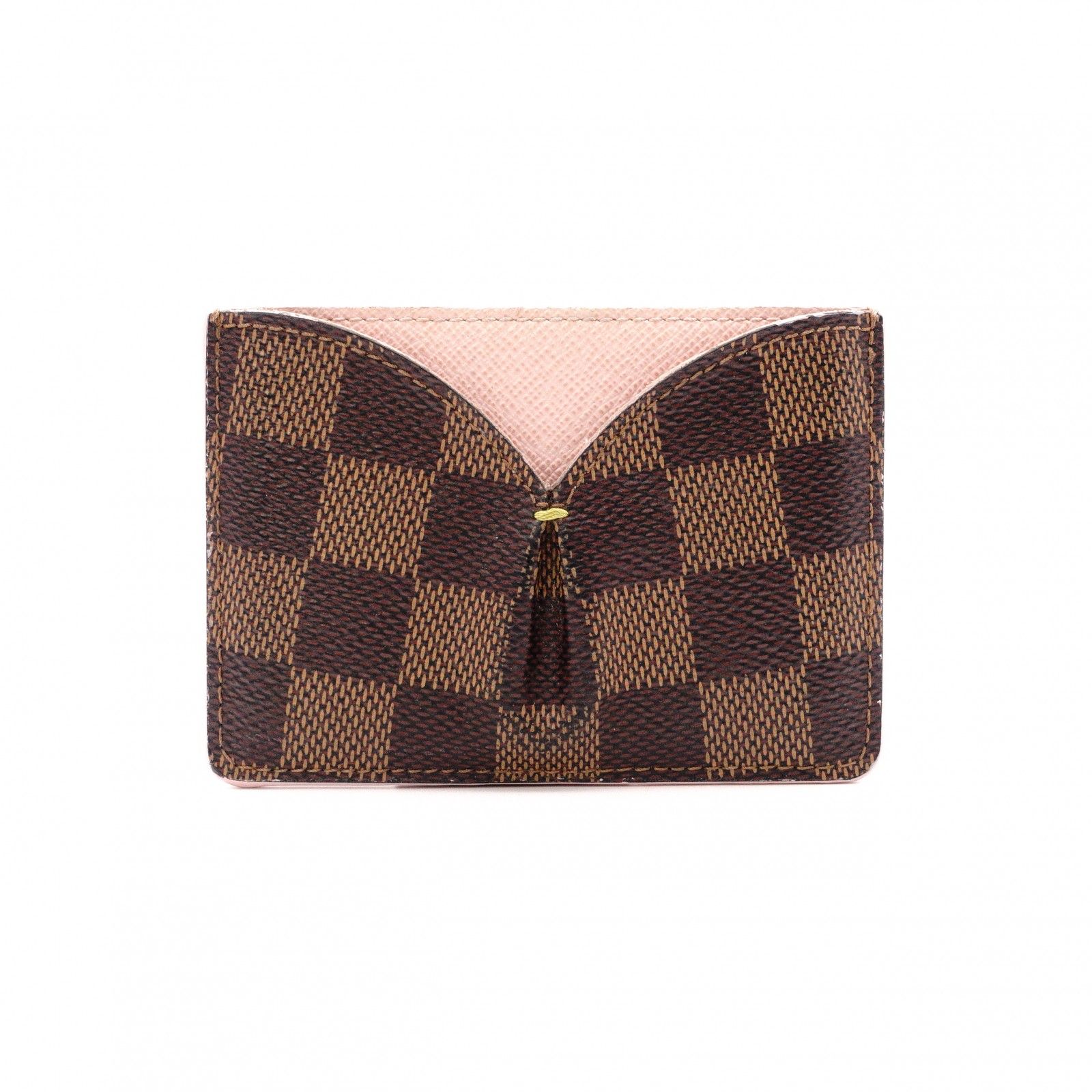 LOUIS VUITTON ルイヴィトン ダミエエベヌ カードケース PVC レザー ブラウン ピンク