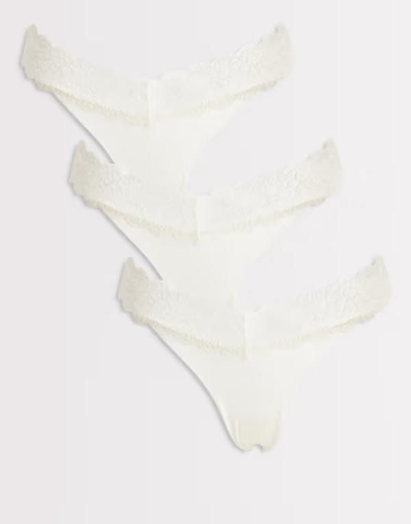 オンリー レディース アンダーウェア ブリーフパンツ レーストリム レース ONLY 3 pack lace trim seamless thongs Cloudancer ホワイト