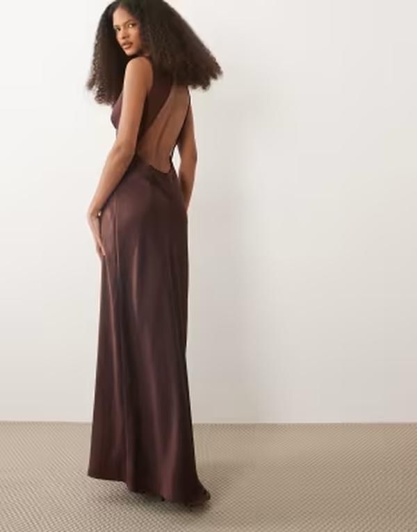 フォースレックレス レディース トップス ワンピース オープンバック Vネック サテン マキシ 4th Recklessatin Vneck open back detail maxi dress in oxblood オックスブラッド