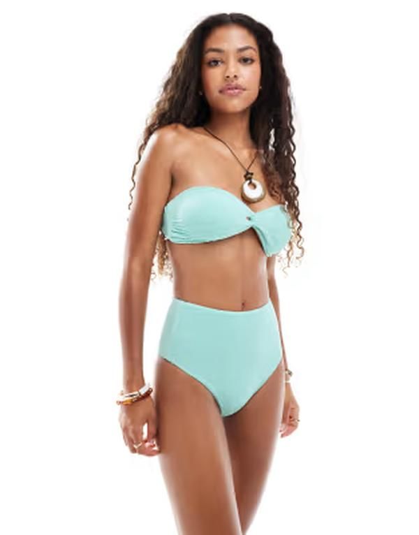 エイソス レディース 水着 ボトムスのみ ハイウエスト ASOS DESIGN Charlene textured high leg high waist bikini bottom in mint ミント
