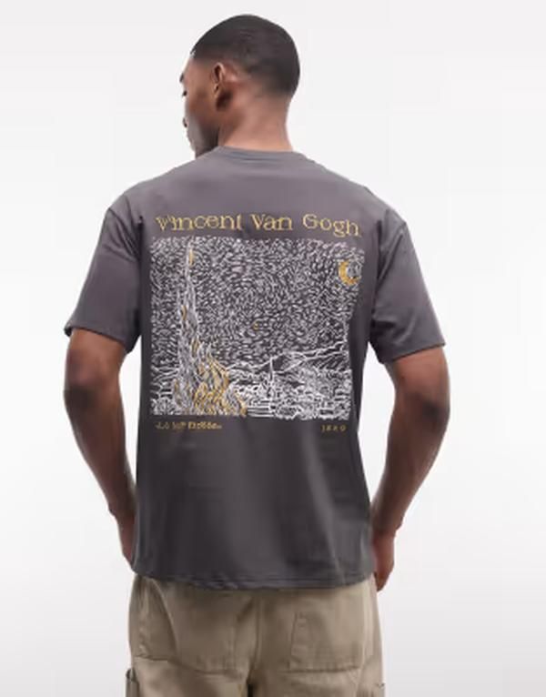 シックスジュン メンズ トップス Tシャツ プリント Sixth June The Starry Night printed tshirt in washed BLACK ブラック