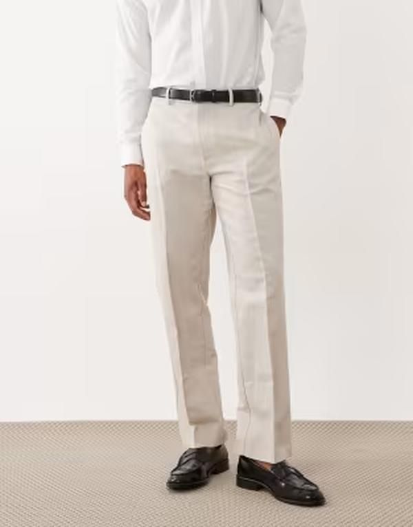 エイソス メンズ ボトムス カジュアルパンツ ストレート リネン ASOS DESIGN tailored linen rich straight leg pants in stone ストーン