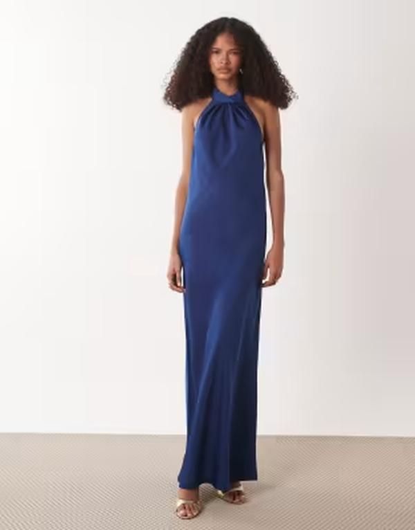 ジェイディーワイ レディース トップス ワンピース サテン マキシ ホルター JDY halter neck satin maxi dress NAVY ネイビー