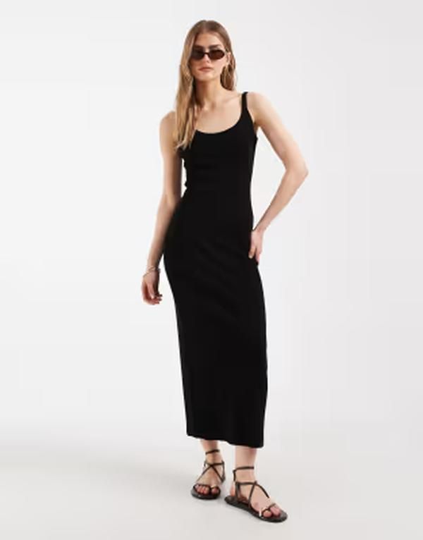 エイソス レディース トップス ワンピース リブニット ミディ ニット ASOS DESIGN rib knit midi dress Black ブラック