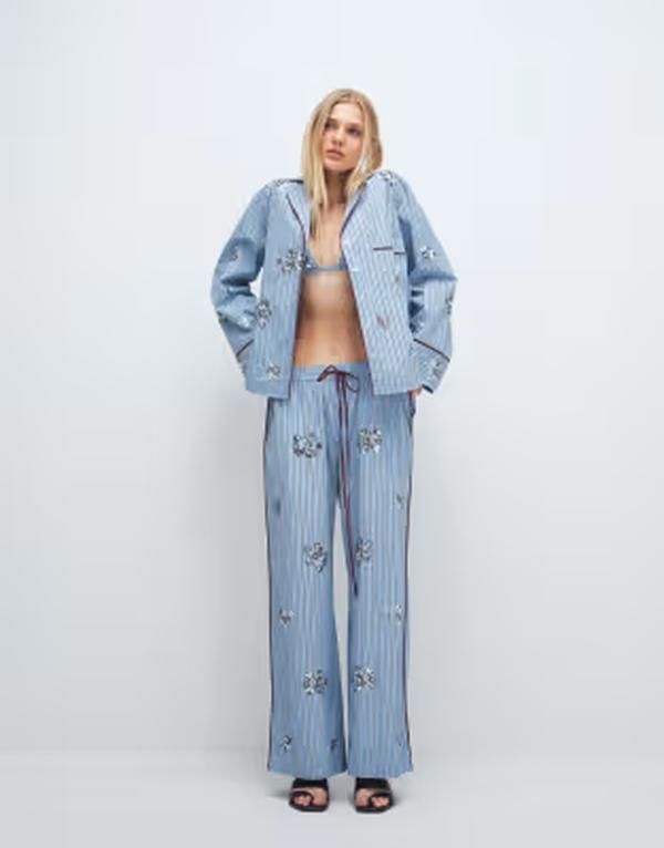 エイソス レディース ボトムス カジュアルパンツ ASOS DESIGN embellished pajama pants in stripes part of a set stripe ストライプ