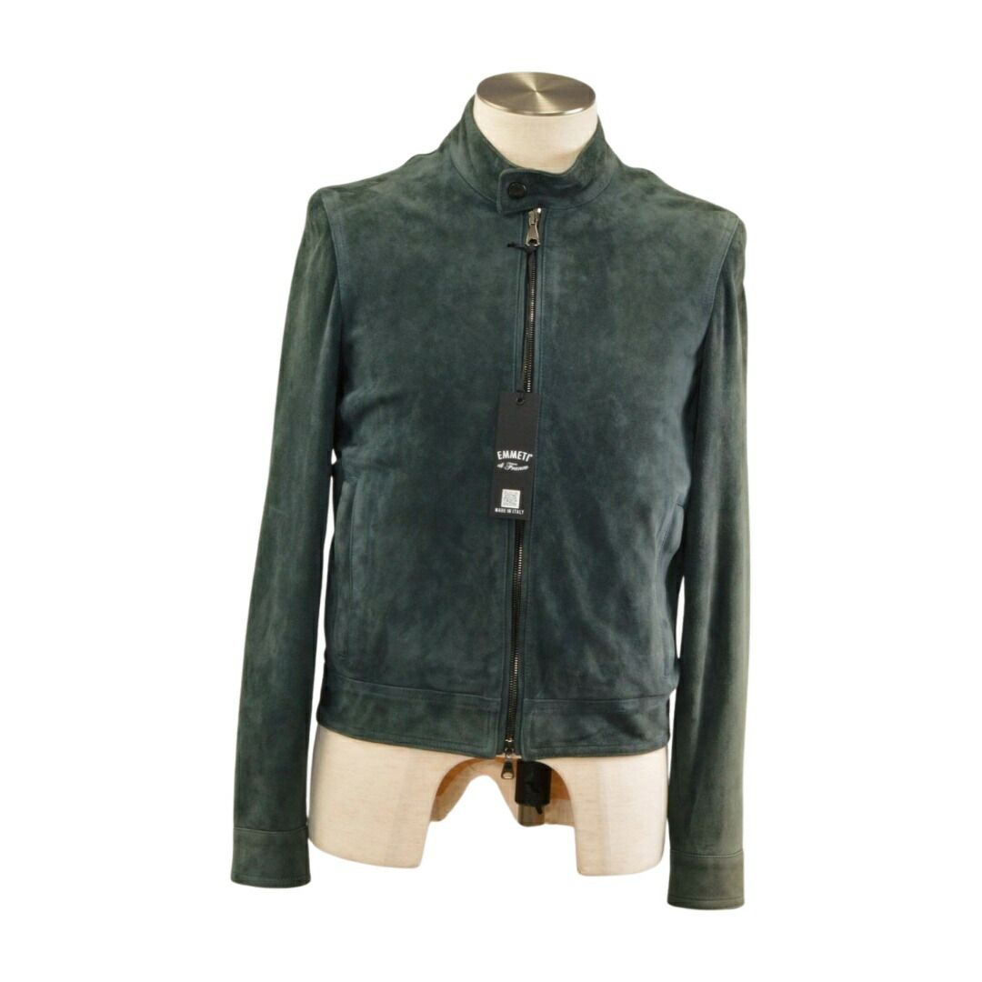 エンメティ EMMETI やぎ革 レザー ライダース ジャケット スウェード 44サイズ イタリア製 グリーン JEANS メンズ F-L8711 エンメティ EMMETI やぎ革 レザー ライダース ジャケット スウェード