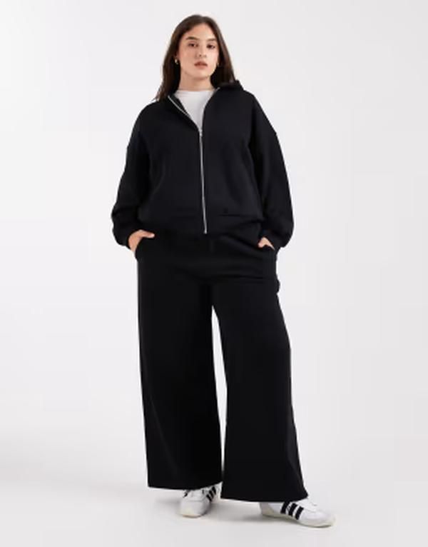 エイソス レディース ボトムス カジュアルパンツ ワイドレッグ スウェットパンツ ASOS Curve ASOS DESIGN Curve premium heavyweight 500gsm seamed wide leg sweatpants Black
