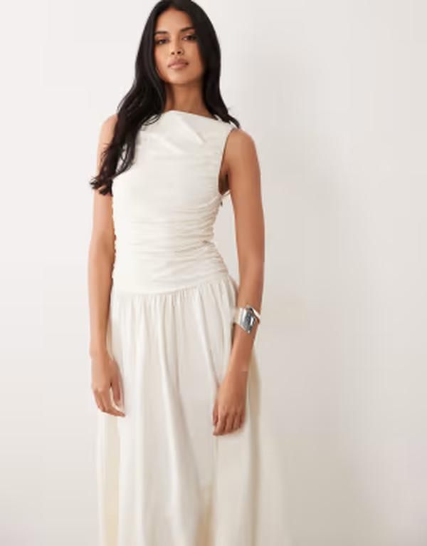 エイソス レディース トップス ワンピース ギャザー ASOS DESIGN ruched bodice midaxi dress in cream クリーム