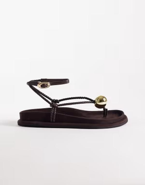 エイソス レディース シューズ サンダル スエード ASOS DESIGN Filippa braided flip flop sandals with ball detail in chocolate suedette CHOCOLATE SUEDETTE