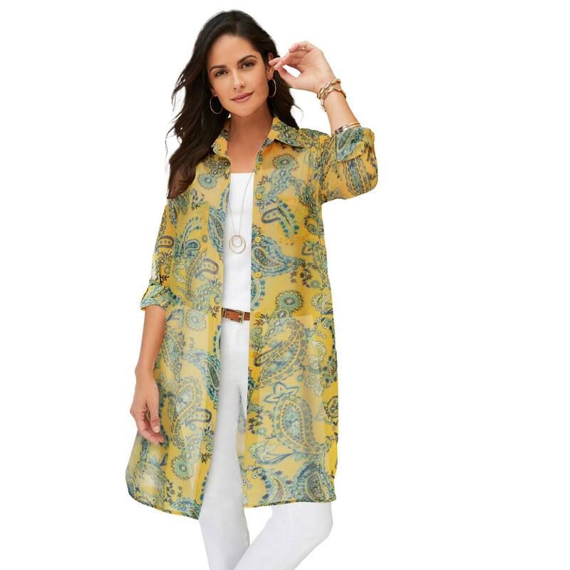ジェシカロンドン レディース トップス Tシャツ ジョーゼット プラスサイズ シアー Jessica London Womens Plusize Sheer Georgette Mega Tunic Yellow Playful Paisley イエロー
