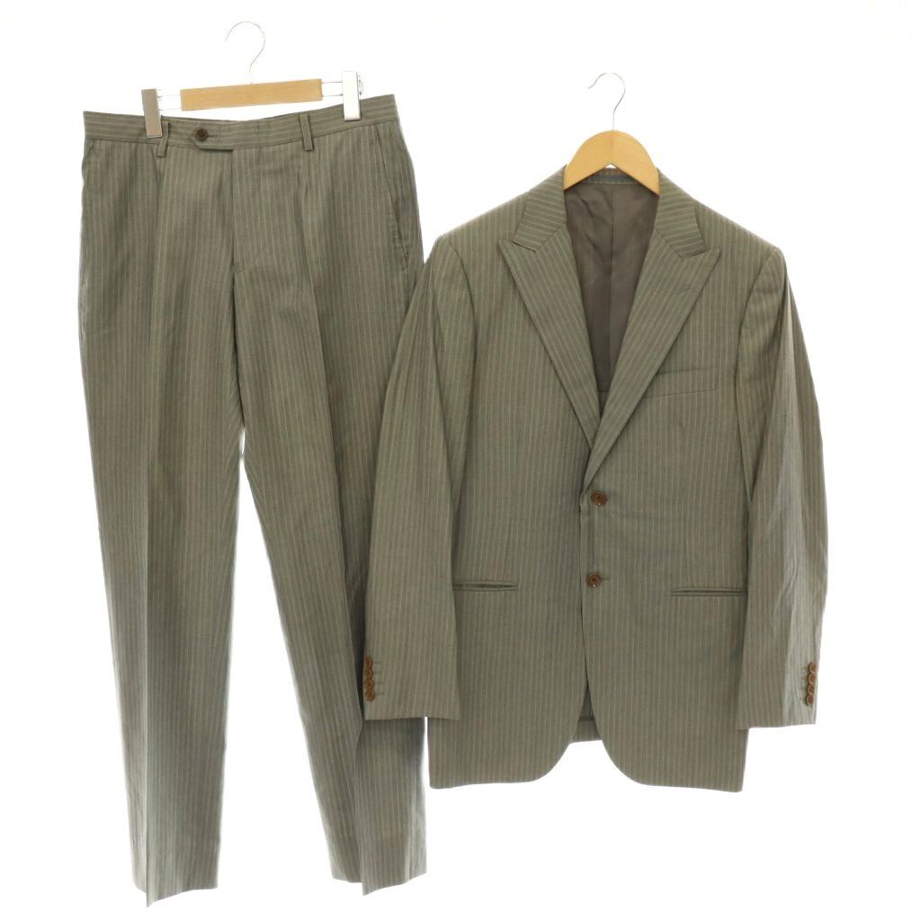 バーバリー BURBERRY セットアップ スーツ テーラードジャケット パンツ ストライプ シルク混 40R グレー /ES ■GY53