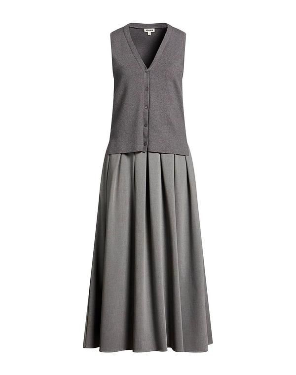スタウド レディース トップス ワンピース プリーツドレス STAUD Gray グレー