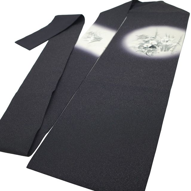 新古品】 名古屋帯 九寸 洛楽人工房 蓄光技法 正絹 銀通し 手描き 黒紫