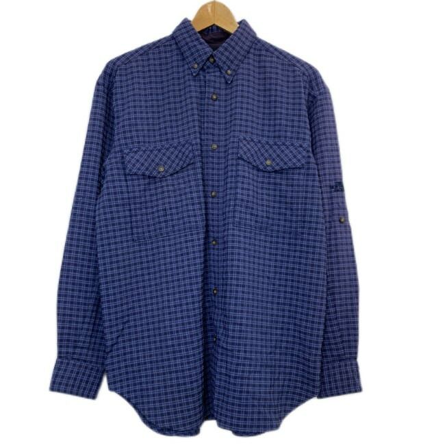 【中古】　THE NORTH FACE　ポリシャツ　チェックシャツ　長袖　シャツ　トップス　シアサッカー　ボタンダウン　胸ポケット　ワンポイント　ブランドロゴ　刺しゅう　アウトドア　古着　/1151