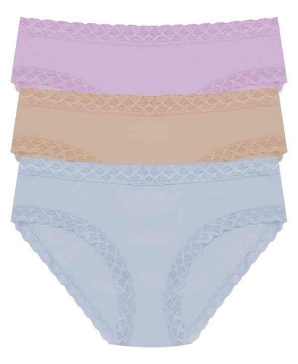 ナトリ レディース アンダーウェア パンツ コットン レース Natori Bliss LaceTrim Cotton Brief Underwear 3Pack 156058MP Violetuliplt Mochablue Mst ブルー