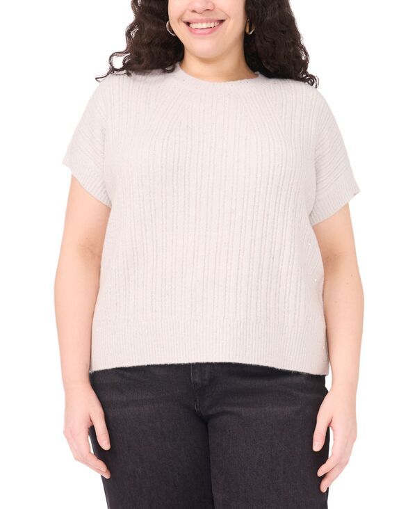 ヴィンスカムート レディース アウター ニット・セーター Vince Camuto Womens Lurex Short Sleeve Sweater Ivory Silver アイボリー