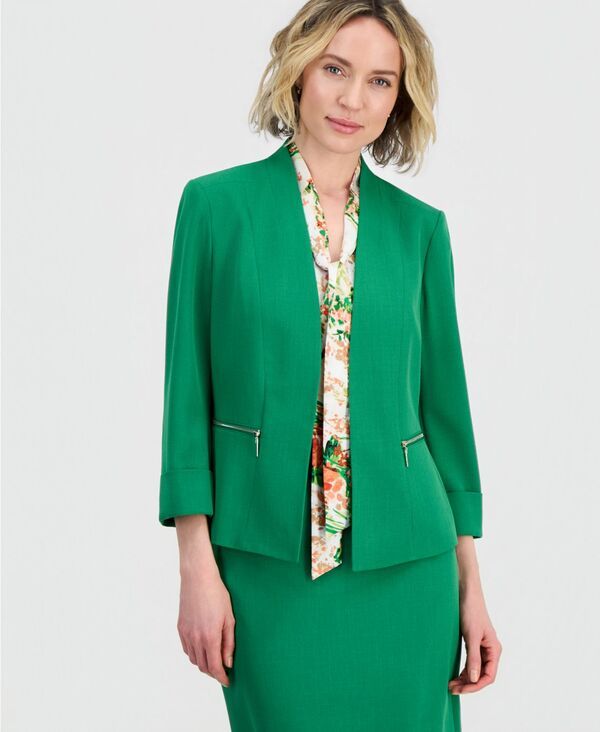 カスパール レディース アウター ジャケット・ブルゾン ブレザー Kasper Womens ZipPocket 34Sleeve Blazer Lush Green グリーン