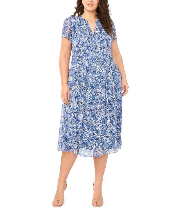 ミスク レディース トップス シャツ プチ ミディ MSK Petite Pintuck Split Neck Midi Shirt Dress Coastal Fjord