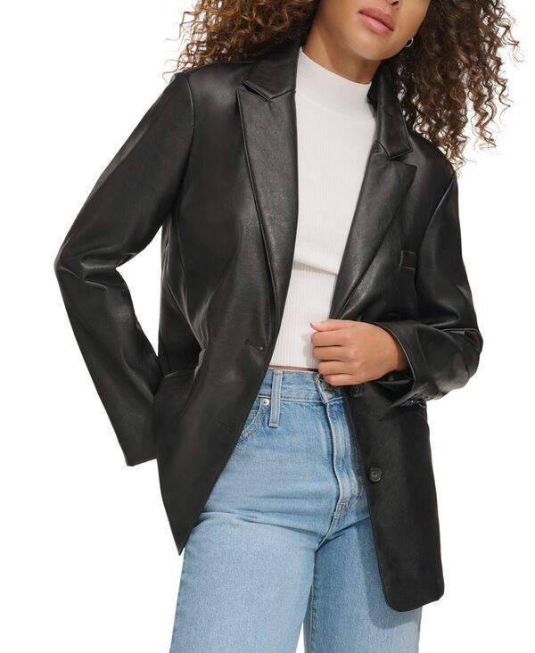 リーバイス レディース アウター ジャケット・ブルゾン ブレザー Levis WomensingleBreasted FauxLeather Blazer Black ブラック