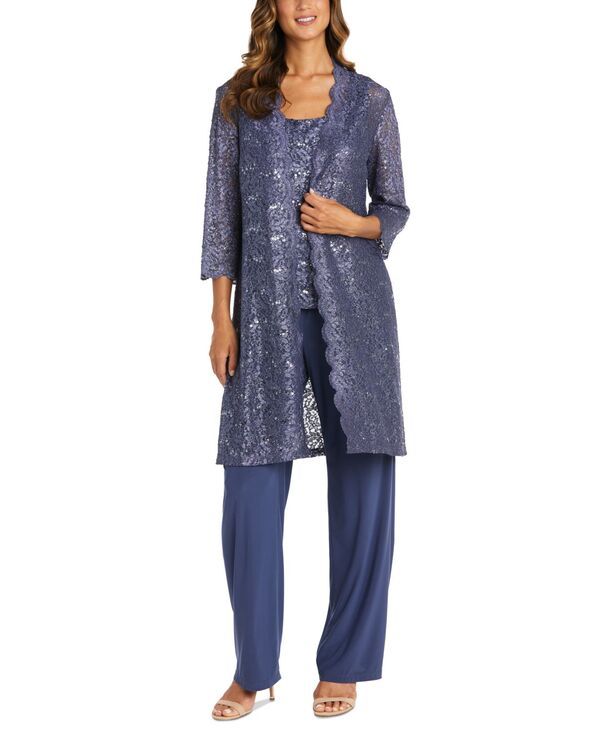 アールアンドエムリチャーズ レディース ボトムス カジュアルパンツ スパンコール レース ジャケット R M Richards 3Pc Sequined Lace Pantsuit Jacket Cadet