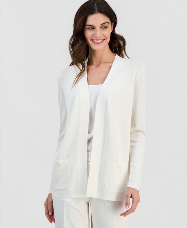 アンクライン レディース アウター ニット・セーター カーディガン Anne Klein Womens Fine Rib OpenFront Malibu Cardigan White Dove ホワイト