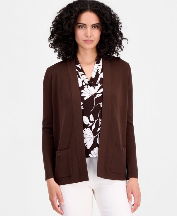 アンクライン レディース アウター ニット・セーター カーディガン Anne Klein Womens Fine Rib OpenFront Malibu Cardigan Dark Chocolate チョコレート