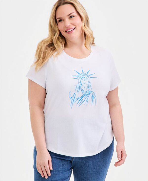 【送料無料】 スタイルアンドコー レディース Tシャツ トップス Womens Americana Graphic ShortSleeve Crewneck TShirt Macys Exclusive Bright White