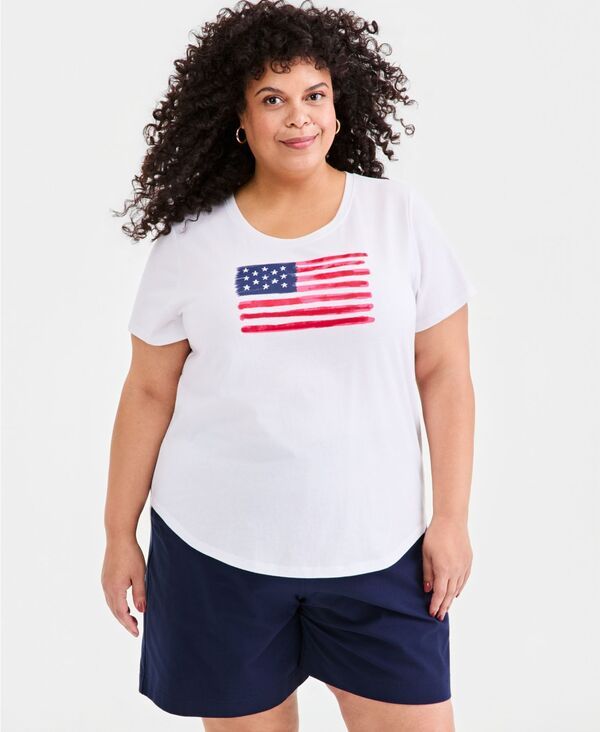 【送料無料】 スタイルアンドコー レディース Tシャツ トップス Womens Americana Graphic ShortSleeve Crewneck TShirt Macys Exclusive American Flag
