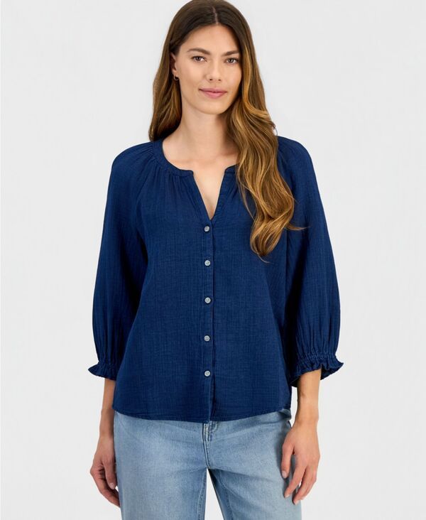 スタイルアンドコー レディース トップス シャツ コットン ブラウス Style Co Womens True Indigo Cotton Blouse Macys Exclusive True Indigo インディゴ