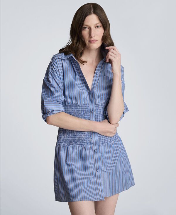 ケネスコール レディース トップス シャツ ドロップショルダー ミニ 長袖 Kenneth Cole Womens LongSleeve Drop Shoulder Mini Shirt Dress Lake Blue Multi ブルー