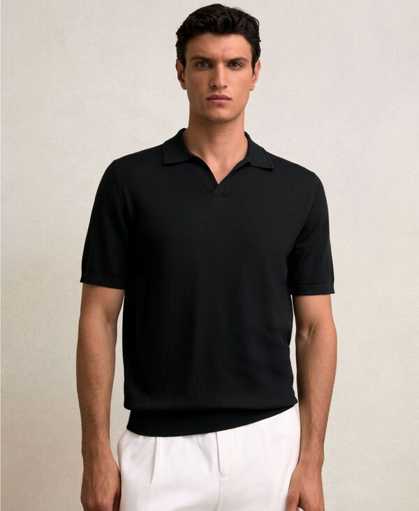 レイス メンズ トップス ポロシャツ ウール REISS Mens Merino Wool Open Collar Polo Shirt Black ブラック