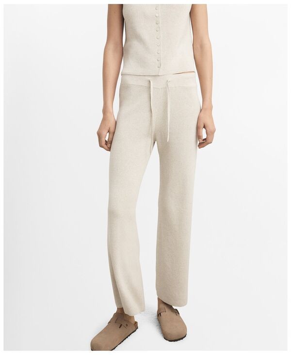 マンゴ レディース ボトムス カジュアルパンツ コットン リネン MANGO Womens Fluid CottonLinen Woven Pants Beige ベージュ