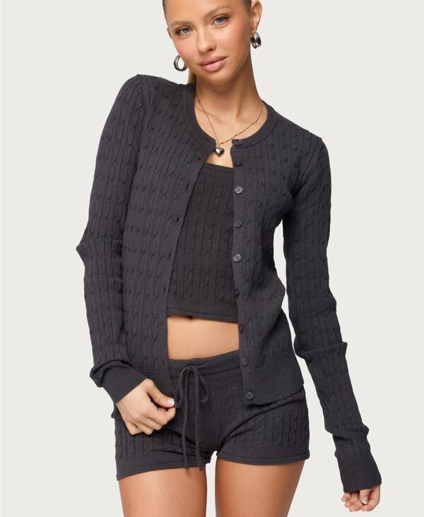 アディクテッド レディース アウター ニット・セーター カーディガン Edikted Womens Nella Cable Knit Button Up Cardigan Darkgray グレー