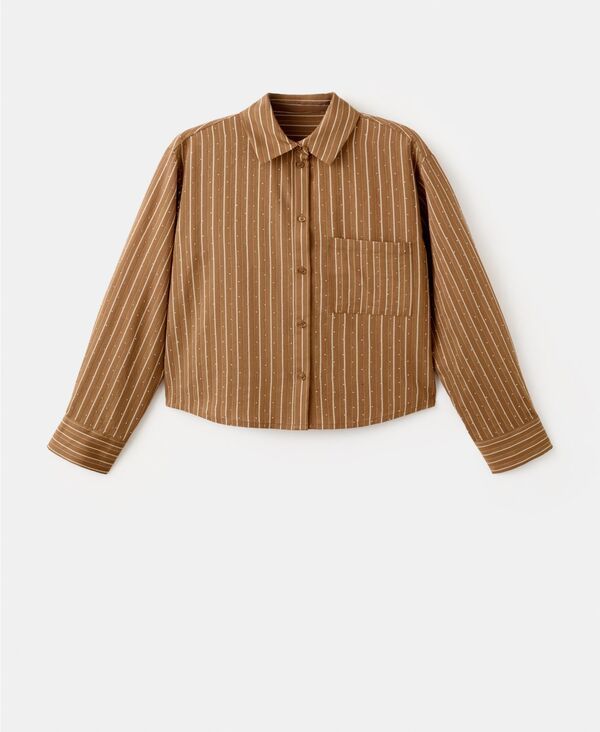 マンゴ レディース トップス シャツ MANGO Womens Rhinestone Detail Striped Shirt Brown ブラウン