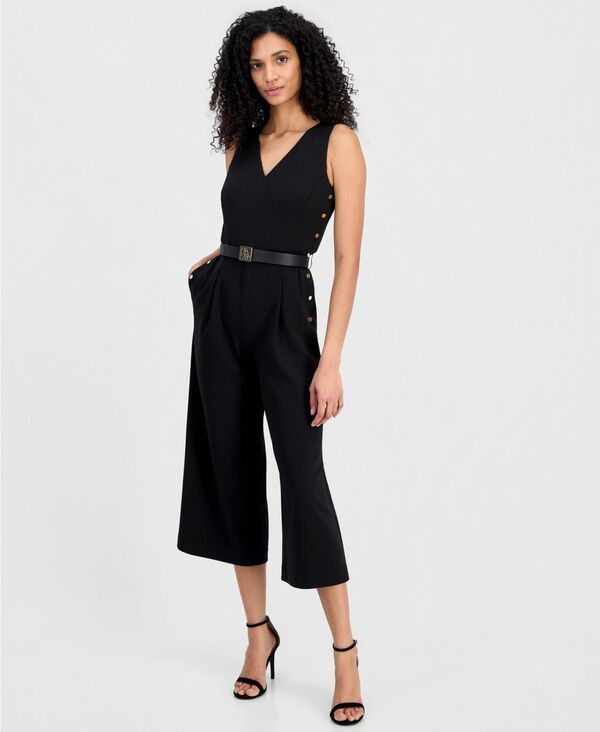 アンクライン レディース トップス ジャンプスーツ Vネック Anne Klein Womenside Button VNeck Jumpsuit ANNE BLACK ブラック