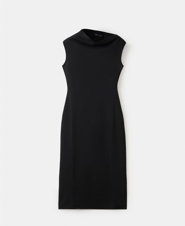 マンゴ レディース トップス ワンピース アシンメトリー ミディ MANGO Womens AsymmetricalNeck Midi Dress Black ブラック