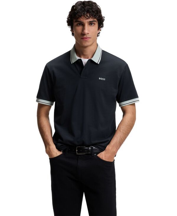 ヒューゴボス メンズ トップス ポロシャツ コットン ジャージー Hugo Boss Mens CottonJersey Stripe Trim Polo Shirt Dark Blue ブルー